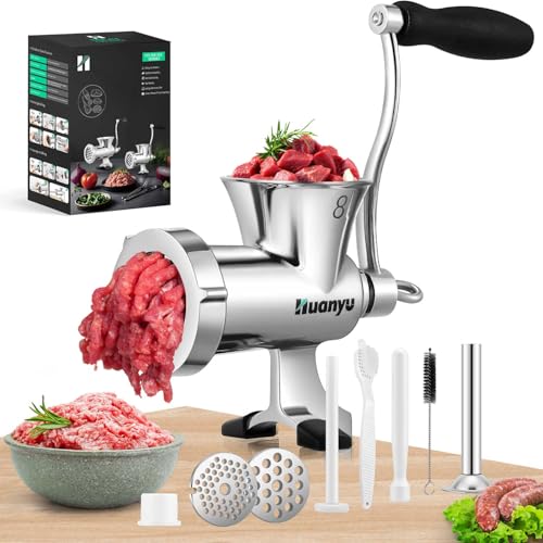 Manual Meat Grinder with Sausage Stuffer - 304 Stainless Steel, #8 Caliber