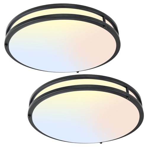 Black 16-Inch LED Ceiling Light Fixtures 50W Dimmable 5CCT Adjustable Pack of 2