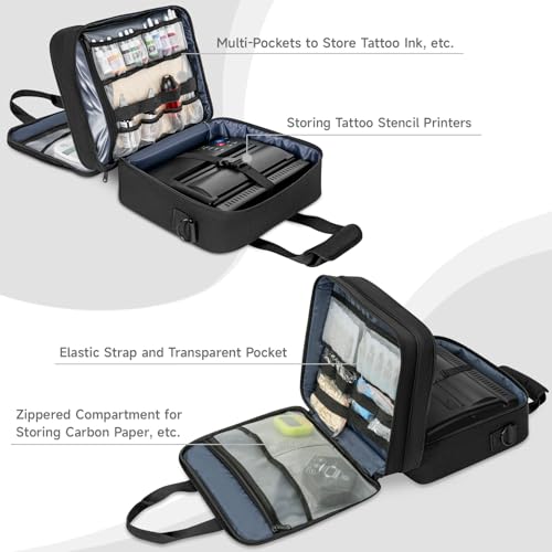 Large Tattoo Supplies Organizer Case with Transparent Pockets for Travel & Studio