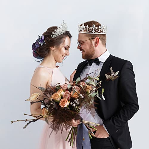 Junkin 2 Pcs Prom King and Queen Crowns for Men Women Baroque Queen King Prince Tiara Princess Crystal Headband for Halloween Wedding Birthday Grad Rhinestone Prom Party(Silver)