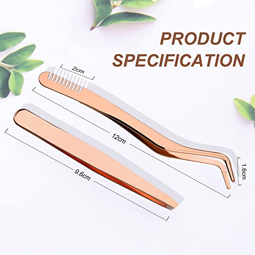 Lash Applicator Tool 2 Pcs Lash Tweezers Stainless Steel Curved With Eyebrow Tweezers For Women DIY Eyelash Extensions Applicator Set for False Eyelash By FADVAN (Gold)