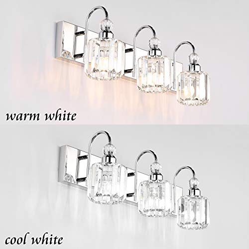 Round Chrome Modern LED Crystal Bathroom Vanity Lights 3-Light Fixture