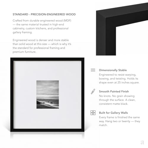 Artisane Home Goods 25x25 Picture Frame Matched to 8x10 - Black - Standard Variation