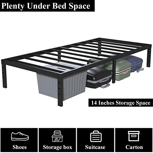 Narrow Twin Bed Frame 16 Inch Steel Support No Box Spring Needed - 30x75 Variation