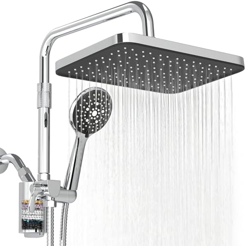 Sankecao 12-Inch Shower Head with Filter Cartridges, Chrome Dual Rain + Handheld