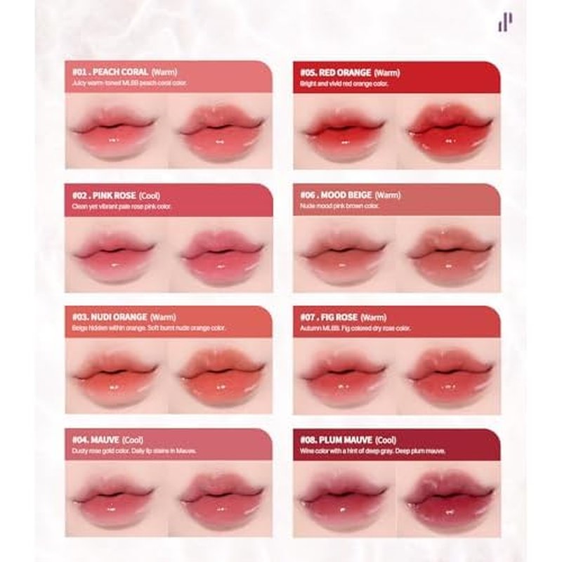 Heart Percent Dote On Mood Pure Glow Tint, Watery & Lightweight Moisturizing Lip Stain Long Lasting Liquid Lipstick 6.8g, #13. Bare Lips