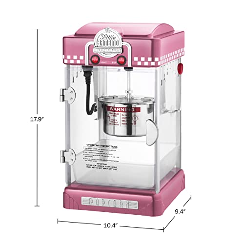 Pink Popcorn Maker Machine - 2.5oz Stainless Steel Kettle, Home Theater Snack