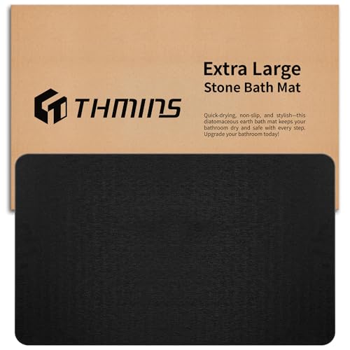 Extra Large Black Stone Bath Mat - 32x20 Inches, Non-Slip Shower Rug with Variation 1