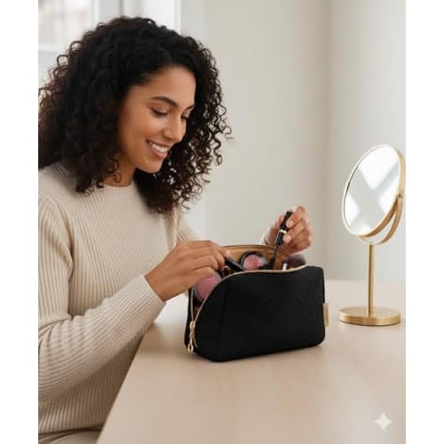 BAGSMART Small Makeup Bag, Travel Cosmetic Bag Make Up Pouch Small Travel Zipper Pouch,Water-resistant Toiletry Bag,Makeup Organizer Bag for Women, Black