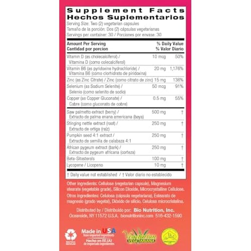 Bio Nutrition Prostate Wellness with Pumpkin Seed Extract 60 Capsules