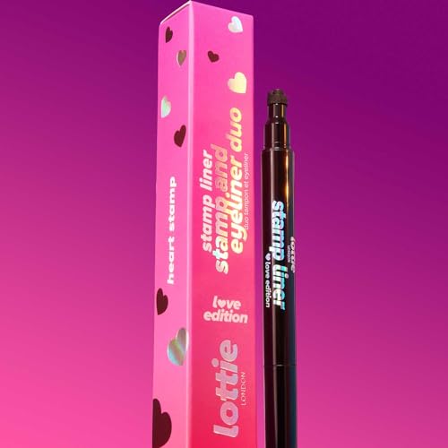 Lottie London Stamp Liner in Heart, Dual Ended Heart Shape Liner, Double Ended Black Eyeliner, Heart Stamp and Pointed End Pen for Playful & Bold Designs