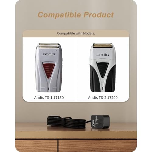 5V Replacement for andis Shaver Charger fits for Andis TS-1 TS-2 17150 17165 17205 17200 foil Shaver, to Replace ZD5C050100USW Z05C050100USW Class 2 Power Cord
