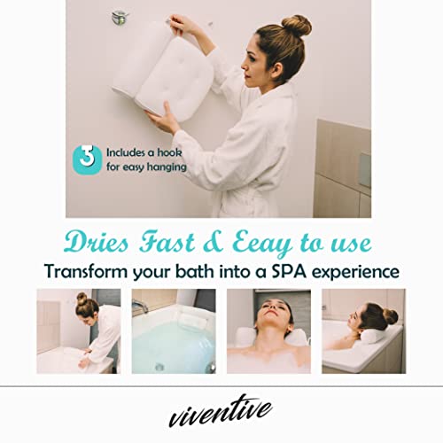 White Bath Pillow for Tub - Non-Slip, Extra-Thick Support Cushion for Head, Neck & Shoulders
