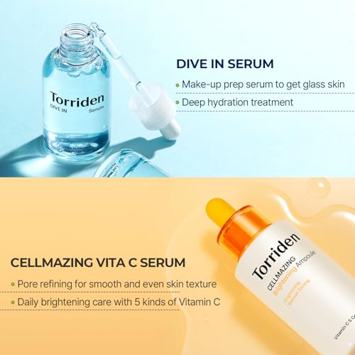 Torriden DIVE IN Serum 1.69 fl.oz + CELLMAZING Vita C Ampoule 1.01 fl.oz | Serum Duo to Get Glass Skin | Refining Skin Texture | Korean Skin Care