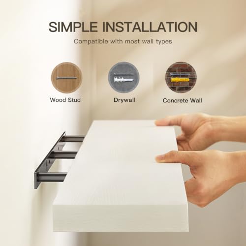 Amada 47-Inch White Floating Shelves Set of 2 with Invisible Brackets