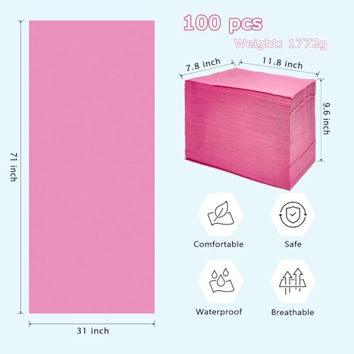 Pink Disposable Massage Table Sheets 31x71in Non-Woven Bed Cover for Spa & Salon
