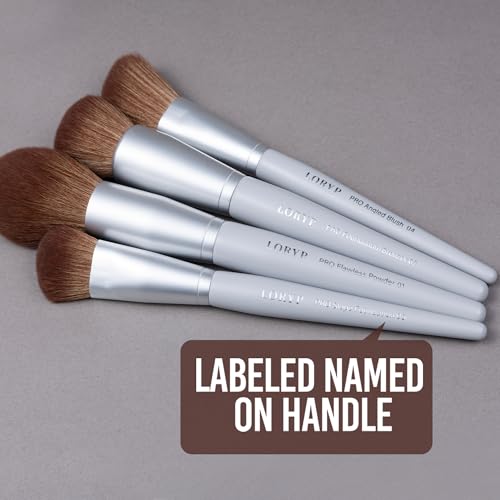 LORYP Makeup Brush Set Soft Vegan Professional Cosmetic Brushes for Face & Eyes Gray 20 Pcs Full-Size