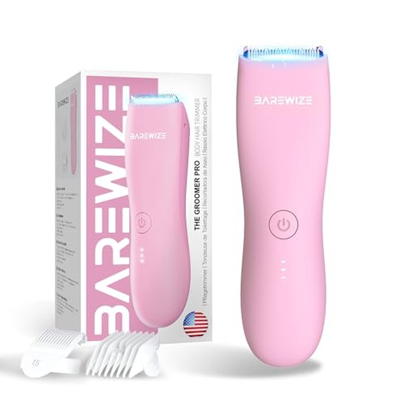 Bikini Trimmer for Women, Pubic Hair Trimmer | Waterproof, USB-C Rechargeable, LED Light, Replaceable Blade | Electric Razors for Women, Electric Lady Shaver (Rose)