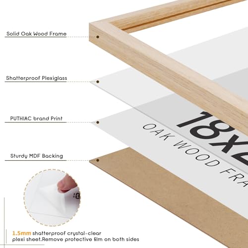 Solid Oak Picture Frame 18x24 Inches - Natural Finish, 3 Pack, Beige Variation