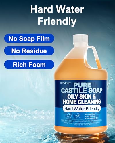 Flowhyet 1 Gallon Unscented Castile Soap Liquid | 128 Fl Oz, Organic & Gentle