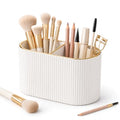 Cream White Makeup Brush Holder Organizer with 2 Slots - PU Leather Vanity Storage