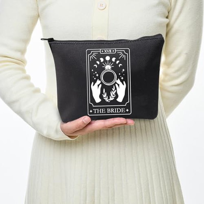 JXGZSO Witchy Bride Gift Tarot Card The Bride Cosmetic Bag Tarot Card Lover Gift Celestial Bachelorette Gift Tarot Wedding Gift (Witchy Bride Gift Black)