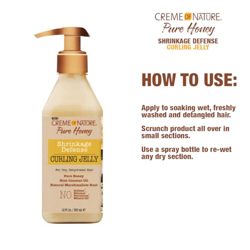 Creme of Nature Curling Jelly, Pure Honey, Coconut Oil and Shea Butter Formula, Shrinkage Defense, 11.5 Oz
