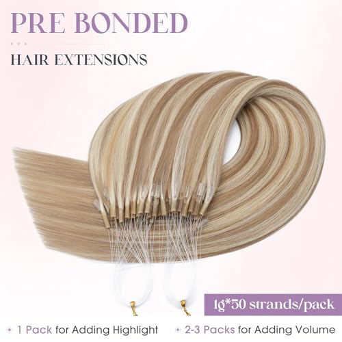 Elailite 14 Inch Human Hair Extensions Golden Brown & Bleach Blonde U Tip Keratin Bond