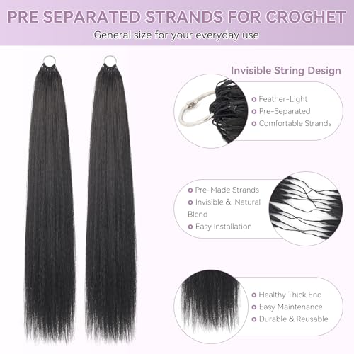 Kinky Straight Feather Crochet Hair - Black KS, 150 Strands, 24 Inch