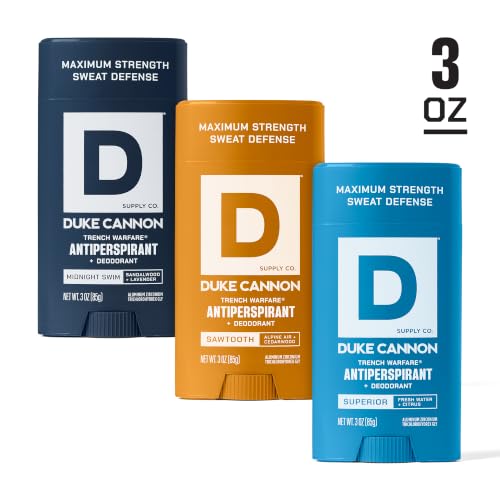 Duke Cannon Trench Warfare Antiperspirant 3 oz - 3 Pack Midnight Swim + Sawtooth + Superior