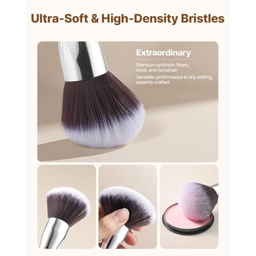 VEVOR 34-Piece Makeup Brush Set, Professional Makeup Brushes Kit for Foundation Blending Eyeshadow Concealer Blush - with Soft Bristles, Ergonomic Wood Handle, Travel-Friendly Case Included