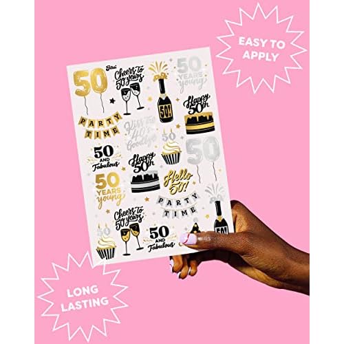 xo, Fetti 50th Birthday Party Decorations 50 and Fabulous Temporary Tattoos - 38 styles | Gold + Silver Foil Fifty Birthday Gift, Birthday Girl