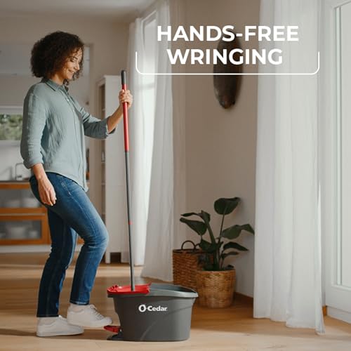 Spin Mop Bucket with 3 Extra Refill - Microfiber Floor Cleaning System, Hands-Free Wringing