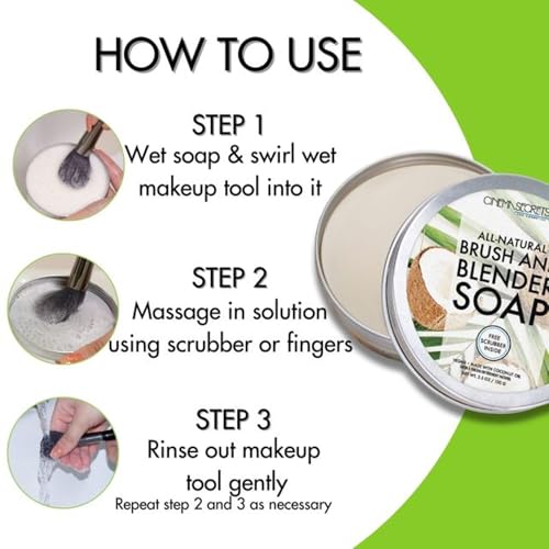 Cinema Secrets Vegan Makeup Brush Cleaner Soap - Brush & Make Up Sponge Cleaner with Scrubber - Formulated with Coconut Oil for Deep Cleansing & Conditioning - Vegan and Cruelty-Free Cleanser (3.5 oz)
