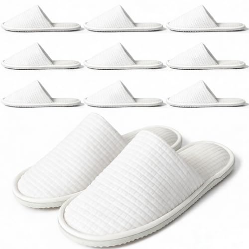 Disposable Hotel Slippers 10 Pairs White for Spa, Wedding, Travel, Women 6-11 Men 6-10, Non-Slip, Washable, Bulk Guest Shoes - Variation of 6-11 Women/6-10 Men