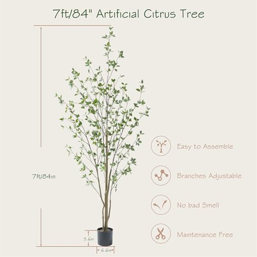 Black 7ft Artificial Citrus Tree with Realistic Leaves and Trunks - Faux Indoor Outdoor Decor