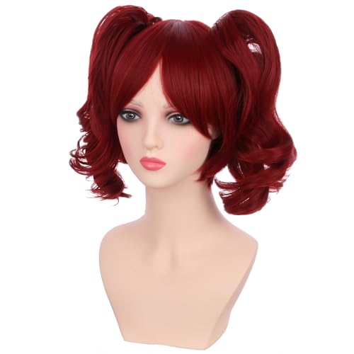 Kids Short Red Wig with Bangs and Detachable Buns - Child Synthetic Wig