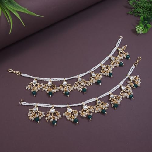 Green Pearl Drop Hair Chain for Women - Indian Wedding & Ethnic Bridal Accessory