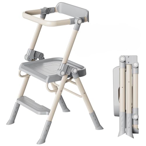 Kids Toddler Step Stool with Safety Railing & Anti-Slip Design - Foldable Kitchen & Bathroom Helper