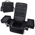 Deciniee Large Makeup Travel Train Case, Upgraded Plus Size Nail Supply Organizers and Storage for Nail Tech, Black 4 Tier Cosmetic Train Case Makeup Box, Nail Polish Makeup Organizer and Storage Bag