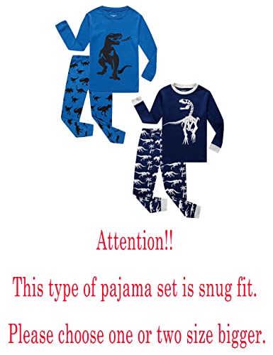 Family Feeling Kids & Adults Striped Christmas Pajamas Set 2-Piece Cotton - Dinosaur Blue Variation