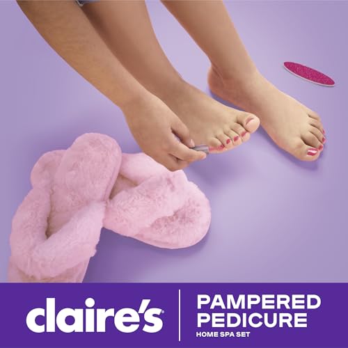 Kids Pedicure Kit with Nail Polish Fuzzy Slippers & Tools - Claire's