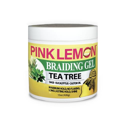 Braiding Gel - Tea Tree - Maximum Hold, High Shine, No Flaking, 15 oz - Pink Lemon