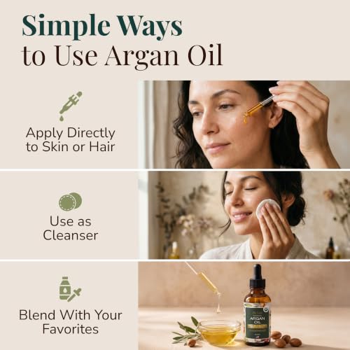 Organic Argan Oil of Morocco - 8 Fl Oz Pure Cold-Pressed Nourishing Skin & Hair Oil - Ella & Eden