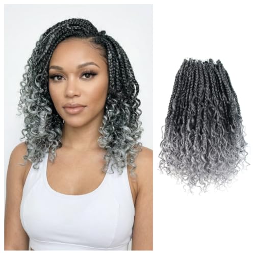 10 Inch Goddess Box Braids Crochet Hair - Ombre Grey, 9 Pack for Black Women