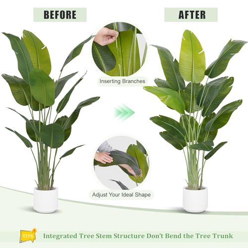 Artificial Bird of Paradise Tree 6.5Ft Tall Faux Tropical Plant with White Pot - Indoor Decor