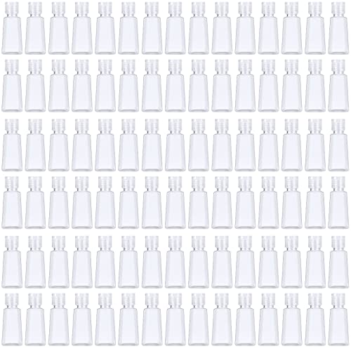 JAPCHET 100 PCS 1 oz Clear Plastic Travel Bottles with Flip Cap, Travel Size Refillable Flip Top Bottles, Small Portable Flip Cap Containers for Liquid, Lotion, Essential Oils, Shampoo and Toiletries