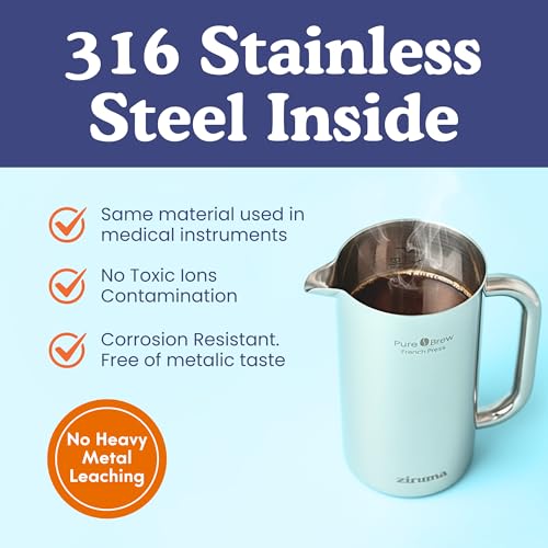 Stainless Steel French Press Coffee Maker 34 oz Pack of 2 - No Plastic, Heavy Metals, Variation of THIS listing