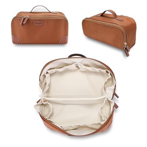 Brown Travel Makeup Bag for Women Flat Open Cosmetic Organizer