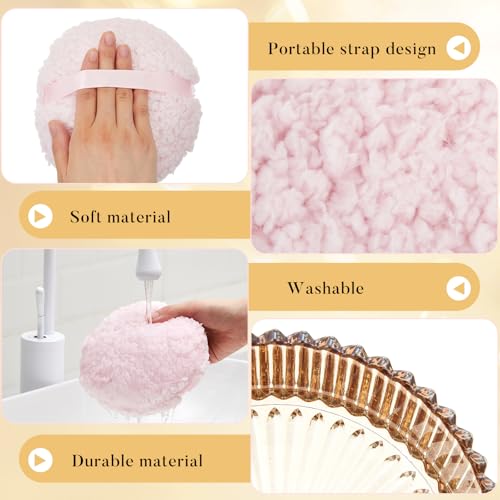 Tioncy Amber Glass Jar with Large Powder Puff Set – 6 Inch Makeup & Body Powder Container, Elegant Cosmetic Organizer, 2 Pieces